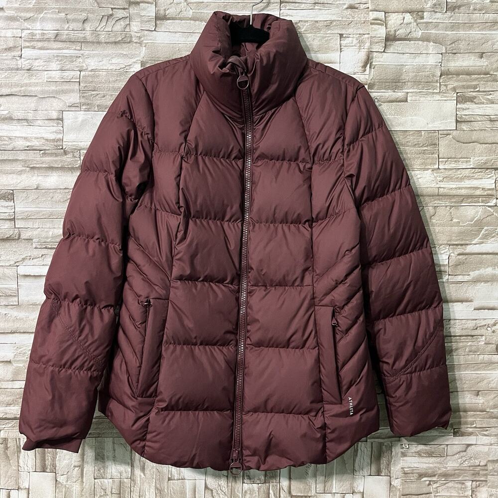 Athleta Women's Maroon Down Downtown Puffer Jacket Size Medium Full Zip Pockets